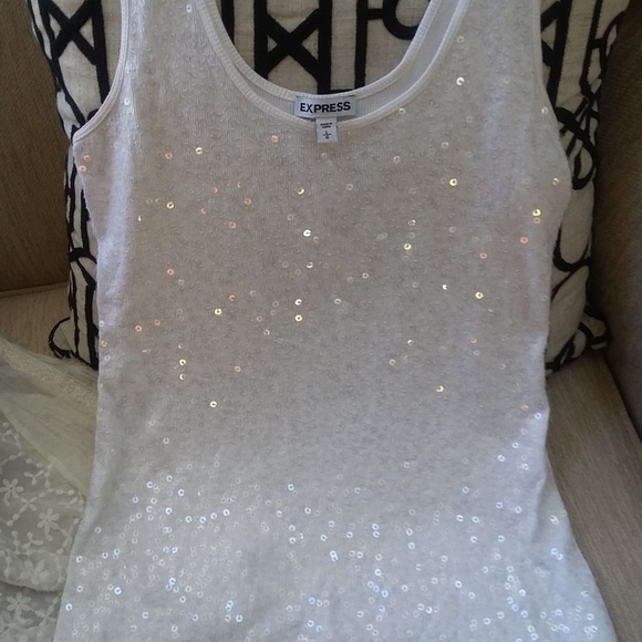 white sequin sleeveless top